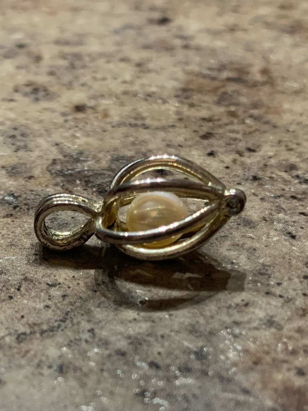 Vintage Wish Pearl Silver Cage Pendant Charm with Genuine Cream Color Pearl